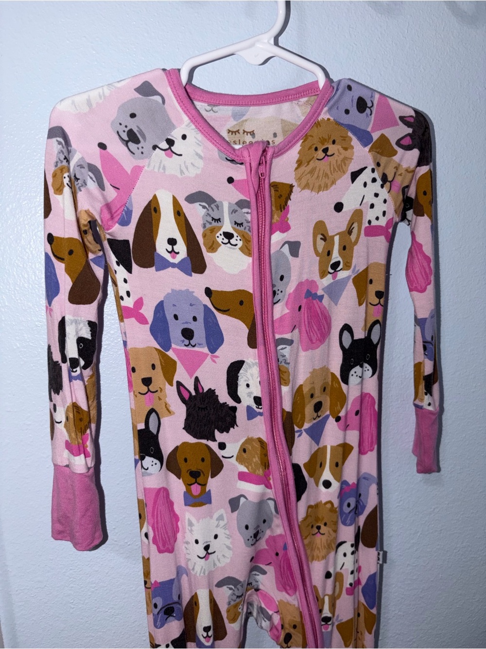 Little Sleepies Pink Dog Print Zip One-Piece Footie Pajamas - Picture 2 of 4